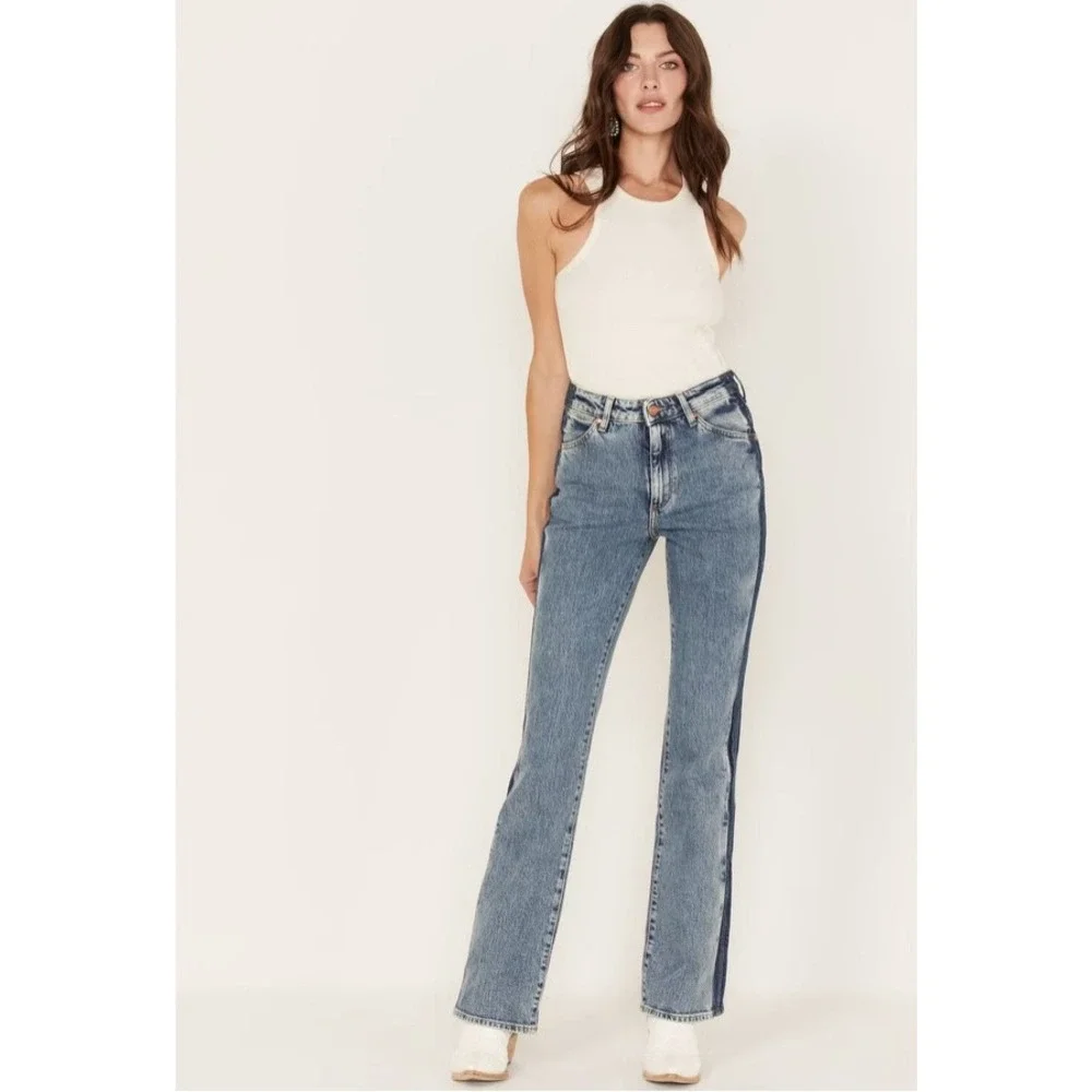 Wrangler Westward High Rise Bootcut Jeans Blue Two Tone Color Block 31x30 - Picture 4 of 16